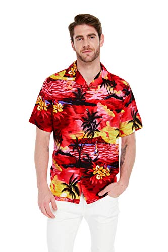 Image of Hawaii Hangover Family Matching Hawaiian Clothes, Sunset Red | Family matching Hawaiian outfits, Sunset Red, lightweight rayon, machine washable, tropical floral print, luaus, cruises