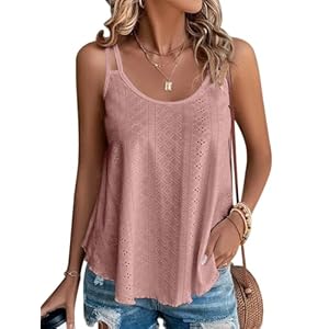 isermeo Womens Tank Tops Eyelet Embroidery Sleeveless Spaghetti Strap Summer Tops Scoop Neck Loose Flowy Shirts