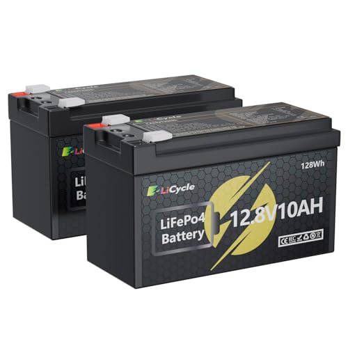 E LiCycle 12/12.8V 10Ah LiFePO4 Lithium Battery 4000+ Deep Cycles Rechargeable Battery for UPS Solar Panel Power Wheels Kayak Fish Finder Scooter RV Marine - Safe & Lightweight Design