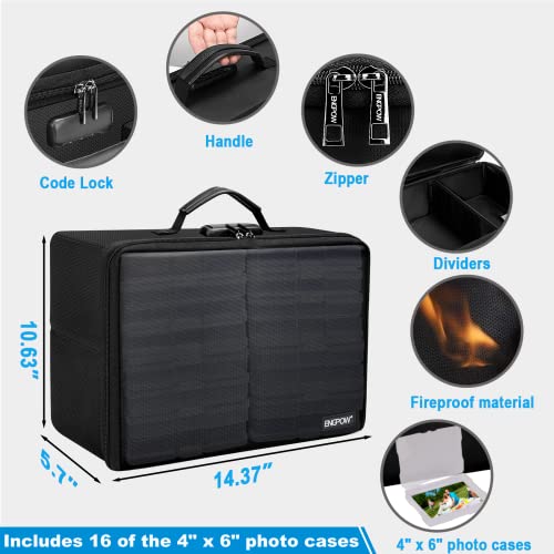 Fireproof Photo Storage Box With 16 Inner 4" X 6" Photo Case(Clear),Engpow Photo Box Organizer With Lock,Collapsible Portable Photo Storage Containers With Handle For Photos,Picture,Valuables #TOP3