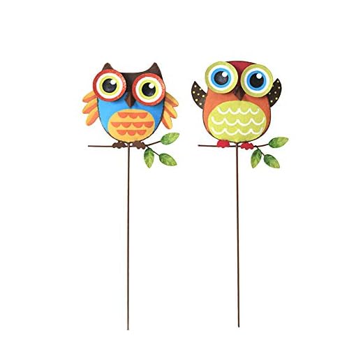 Attraction Design Metal Owl Garden Stake Set of 2, Indoor Outdoor Owl Decor for Patio Lawn Ornament Garden Yard Art Flower Bed Decoration Owl Figurine and Sculpture 16Inch