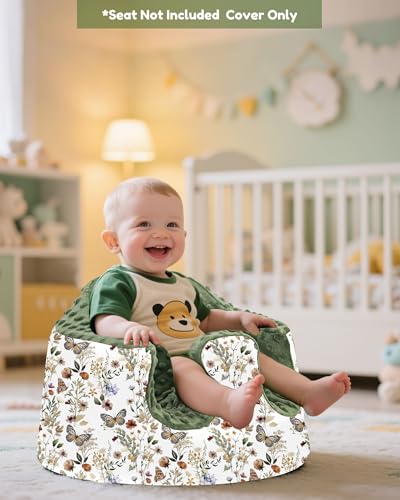 Image of BOMOLOUR Seat Cover Compatible with Bumbo and Nuby Seat, Removable Breathable Baby Floor Seat Cover for Boys and Girls, Seat Not Included (Green Butterfly)