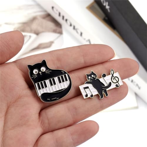 Image of Black Cat Enamel Pins Cartoon Cute Animal Enamel Brooch Pins Set for Women Men Purring Is Very Lovely Meowsic Alloy Cat Enamel Brooch Piano Paw Pins for Jackets Hats Decoration