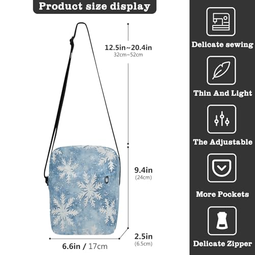 mens messenger bag crossbody cross body bag men Women's Purse Adjustable Strap for Casual Casual- Embossed Winter Snowflake Design3