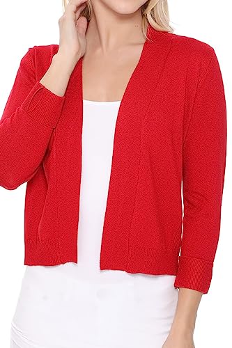 Image of YEMAK Women's Crop Cardigan Sweater - 3 /4 Sleeve Open Front Classic Basic Knit Bolero Cropped Soft Lightweight Knitted Top