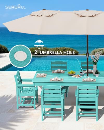 Image of SERWALL 9Pcs 84 inch HDPE Outdoor Dining Set for 8 with Armchairs,Aruba