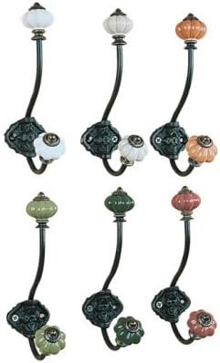 7" METAL HOOK RUSTIC CERAMIC KNOBS, 6 STYLES
