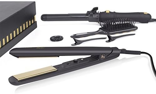 Hairmosa Perfect Kit Auto Rotating Curling Wand, Titanium 1" Flat Iron and Gift