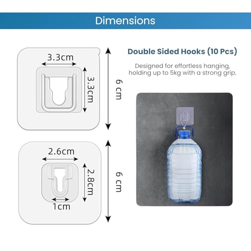 Image of Self Adhesive Male Female Wall Hooks 6 KG Max Magic Transparent Sticker Hooks for Hanging Mobile Case Spike Guards Toilet Brush Photo Frames Bathroom Kitchen Accessories(Pack of 10)