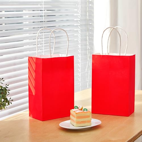 Image of SUNCOLOR 24-Pack Red Gift Bags with Handles, 8 inch Kraft Paper Goodie Bags for Christmas, Valentine's Day, Birthday Party Favors