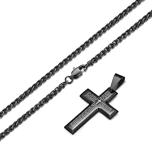 LOYALLOOK 2pcs Men's Stainless Steel Silver Black Tone Cross Pendant Lord's Prayer Necklace 24 Inch4