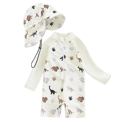 2025- Traje de baño de manga larga para niños pequeños, traje de baño para bebés, ropa de playa, protección solar, camiseta, Blanco, 12-24 meses