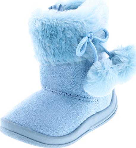 Little Girl's Bany Flat Pom Pom Ankle Boot 6 Sky Blue