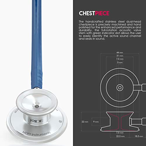 Mdf Acoustica Lightweight Stethoscope For Doctors, Nurses, Students, Home Health Use, Adult, Dual Head, Navy Blue Tube, Silver Chestpiece-Headset, Mdf747Xp04 #TOP3
