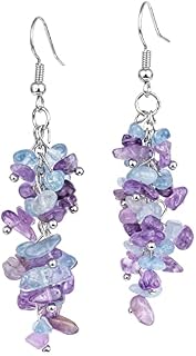 Nupuyai Crystal Stone Long Tassel Drop Earrings for Women, Chakra Healing Stone Dangle Earrings for Wedding Party Vacation, 62mm