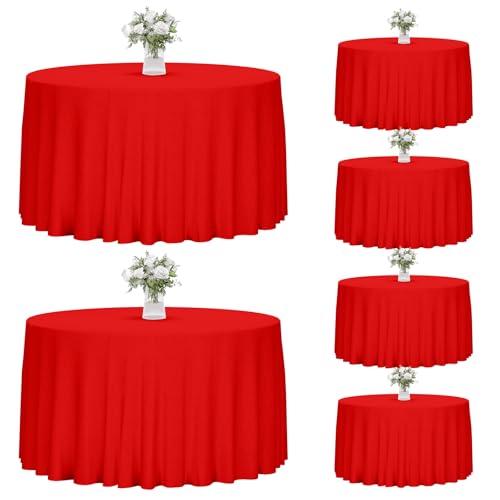 Fixwal 6 Pack Red 120 Inch Round Tablecloths, Reusable Heavy Duty Washable Polyester Table Covers, Stain and Wrinkle Resistant for Party, Christmas, Anniversary, Outdoor, Camping by Fixwal - Used condition - US$44.13