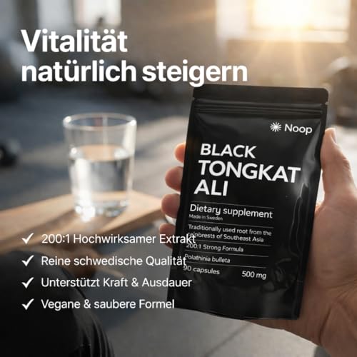 NOOP Schwarzer Tonkat 500 mg Kapseln – Premium Pflanzenextrakt aus Schweden, 200:1 Wurzelextrakt, 90 vegane Kapseln