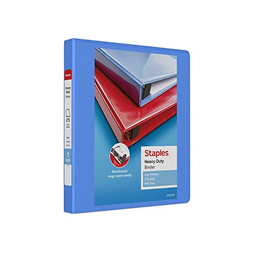Staples Heavy-Duty 1-Inch D-Ring View Binder, Periwinkle, 275 Sheets