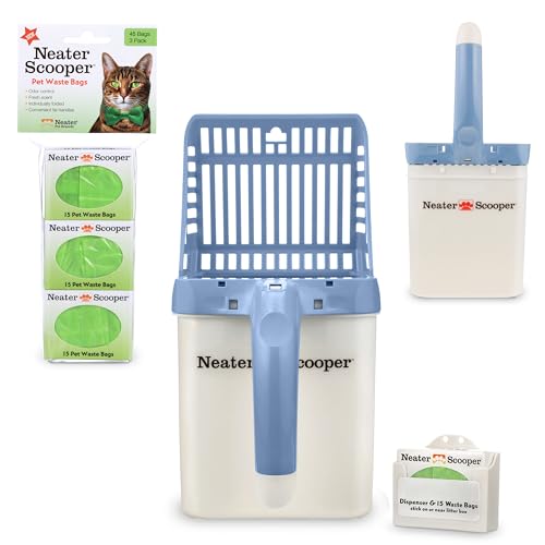 Neater Pet Brands Neater Scooper Standard Cat Litter Scoop, 60 Refill Bags – Mess-Free Cat Litter Scooper with Bag, Spill-Proof Kitty Box Sifter, Bin Doubles as Scoop Holder, For Single-Cat Households
