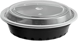 OCS Parts 10-Pack Round Microwavable Food Prep Containers | 24-Ounce | 7.25" x 2" Disposable Reusable Black Plastic Food Storage Containers with Lids for Leftovers, Lunch, and Takeout