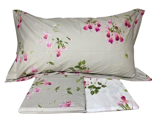 Mirabello Parure de lit 2 places en fin percale de coton, effet couvre-lit avec double volants Art. Fuchsia (rose fond gris 09M)