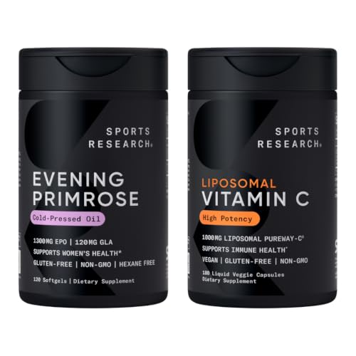 Sports Research® Women's Multivitamin Pack - Evening Primrose Supplement from Cold Pressed Oil and High Potency Liposomal Vitamin C Supplement 1000 mg