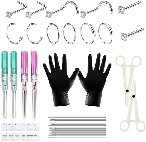 36PCS Body Piercing Kits - TONBAO Self Body Piercing Kit Stainless Steel Body Piercing Needles Belly Button RingsTongue Nail Earring Lip Eyebrow Nose Rings Body Piercing Tools(18G 20G)…