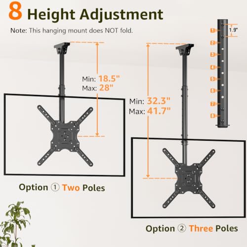 Image of ELIVED Ceiling TV Mount Fits Most 26-65 Inch LED, LCD OLED Flat Screen TVs, Full Motion Height Adjustable, Swivel and Tilt TV Bracket, Max VESA 400x400mm, Holds up to 99 lbs.