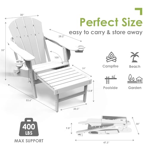 Adirondack-Chairs-with-Ottoman-Set-of-2-Folding-Retractable-Footrest-HDPE-Plastic-All-Weather-Fire-Pit-Chair-Cup-Holders-White-for-Outdoor-Poolside