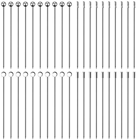 40Pcs Cocktail Picks Stick, Stainless Steel Martini Picks, Reusable Metal Cocktail Skewers Olives Appetizers Bloody Mary Brandied
