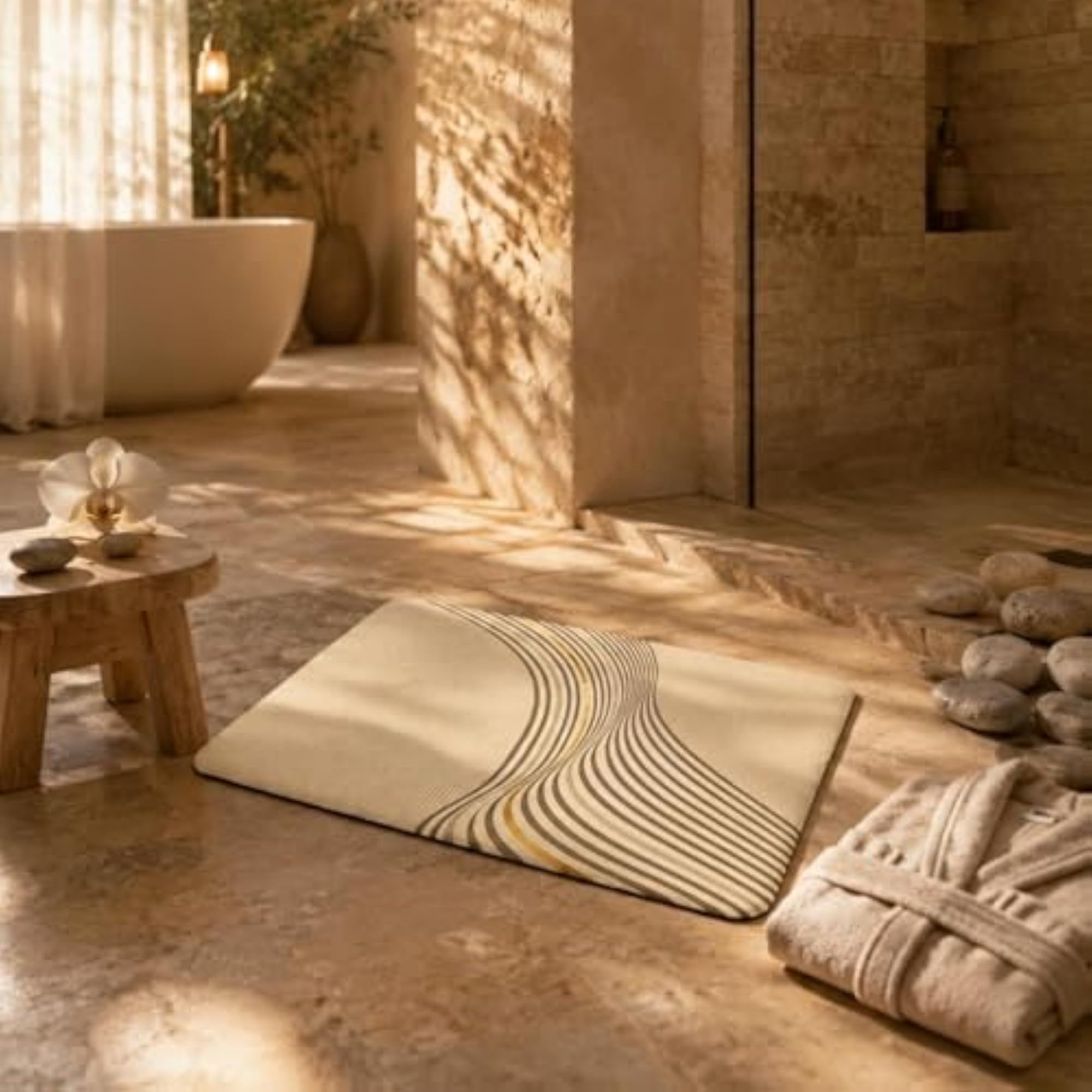 Rounded Corners Diatomite Bath Mat Rectangular Quick Dry Bath Mat