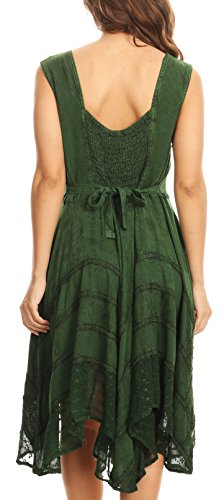 Image of Sakkas Sundara Stonewashed Rayon Embroidered Mid Length Dress