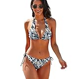 Conjunto de bikini de leopardo para mujer, traje de baño de dos piezas, triángulo halter, lazo lateral, bikini de playa, Leopardo Azul, M