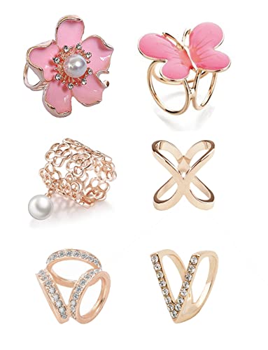 Image of 123Arts 6pcs Women Scarf Rings Fashion Faux Pearl Rhinestone Buckle Clips