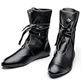 Panitay Men's Medieval Boots Renaissance Cosplay Festival Shoes Viking Leather Boots Non Slip Pirate Tied Shoes(Us 10)