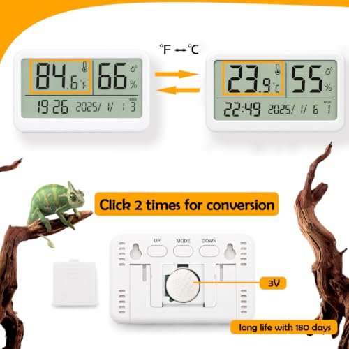 Image of Magnetic Reptile Thermometer and Humidity Gauge for Bearded Dragon Accessories, Reptile Tank Accessories for Jumping Spider, Leopard Gecko, Hermit Crab, Gecko, Ball Python, Lizard