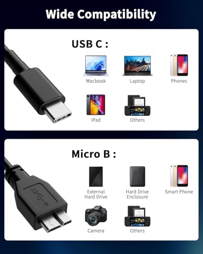 Image of Micro B To USB C External Hard Disk Drive USB Cable HDD USB Cable (30CM) USB 3.1 /10 Gbps (TYPE C TO MICRO B)