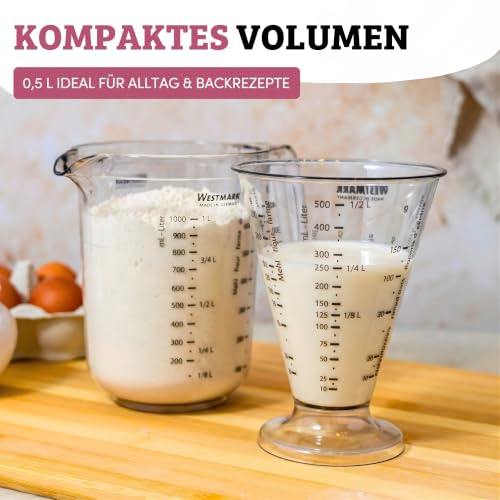 Foto von Westmark Messbecher, Mit Feinmesskegel, mehrsprachigen Messskalen und verschiedenen Maßeinheiten, Trichterform, Füllvolumen: 0,5 Liter, Kunststoff, Gerda, Transparent, 30762270