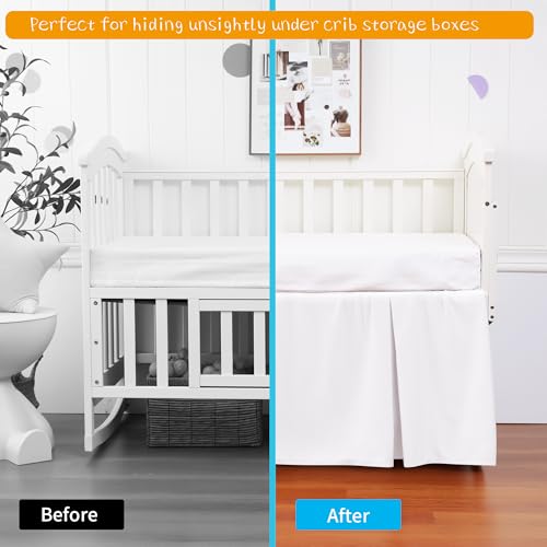 Image of Crib Bed Skirt Dust Ruffle 100% Cotton - Natural, Soft, Breathable for Baby's Delicate Skin, Nursery Toddler Crib Bed Skirt for Baby Boys Girls, Fits Standard Cribs 28 inch x 52 inch with 14 inch Drop