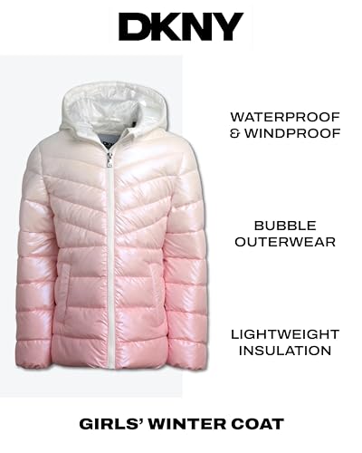 Image of DKNY Girls' Puffer Winter Coat - Full Zip Quilted Bubble Outerwear - Insulated Hooded Winter Jackets for Girls (Sizes: 7-16)