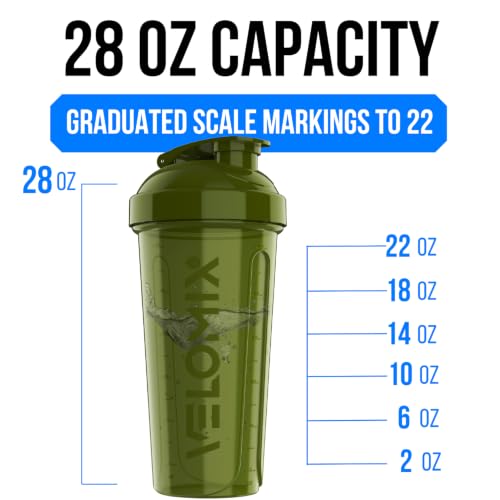 Image of VELOMIX -2 Pack- 28 oz Protein Shaker Bottles for Protein Mixes - 2x Wire Whisk | Leak Proof Shaker Cups for Protein Shakes and Pre Workout | Protein Shaker Bottle Pack (Forest Green)