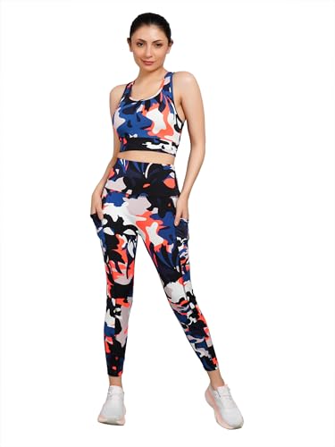 Image of SSoShHub Tights Top High Waist Stretchable Gym Tights and CropTop Bra Gym wear /Active Wear Tights Yoga Pants Zumba /Dance Womens Workout Tights and Top Stretchable Workout set