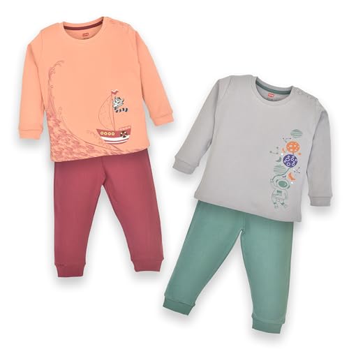 Image of LuvLap Baby Boys 100% Cotton Full Sleeve Boys T-Shirt & Pyjama Sets, Pack of 2