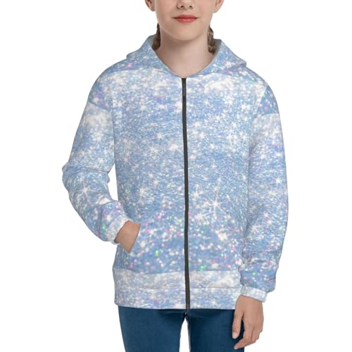 White Bule Glitter Kid Hoodies Boys Zip Up Sweatshirts Girls Pullover with Pocket3