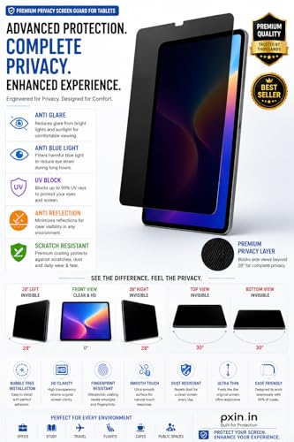 Image of Pxin 360 Pro Privacy Screen guard compatible with OPPO Pad Mini | Anti Glare | Anti UV | Anti Blue | Anti Reflection | Privacy Filter | Unbreakable Build