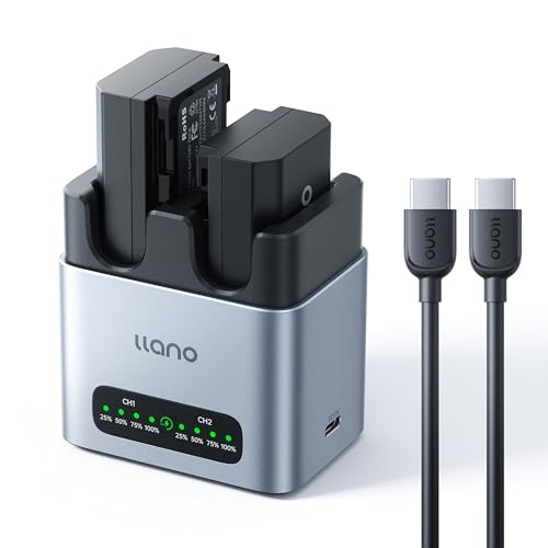 llano 2-Pack 2400mAH NP-FZ100 Battery & 20W Fast Charger Set:Dual Slot for Sony Camera A7III A7IV A6700 FX3 FX30 A9 A7C A7CII A7RV A7RIII A6600 ZV-E1 ZV-E10II A1 FX2, USB-C,LED,Durable CNC Aluminum