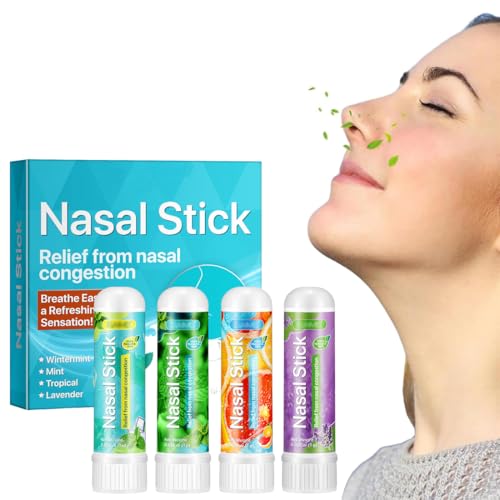 Nasal Stick 4 Pack, Alivio Rápido de la Congestión Nasal, Mejora la Respiración, Haciéndola Fresca y Clara, Inhalador Terapéutico Natural, Aromaterapia, Hecho con Aceites Esenciales y Mentol