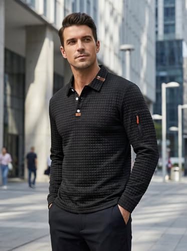 Camiseta polo de manga larga para hombre, cuello con botones, ajuste slim, ideal para golf, trabajo y ocasiones casuales miniatura 2