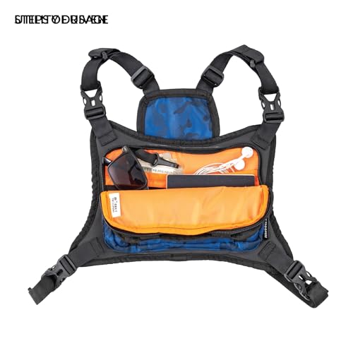 Image of MONKEY TROOPERS Torque Magnetic Chest Bag for Biking, 2L, Blue Camo | Magnetic Tank-Mount Harness, Touch-Sensitive Phone Pocket, Detachable Front Pouch, Organiser Pockets