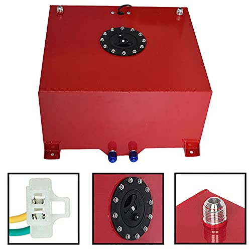 RainMan S 15 Gallon Fuel Cell Gas Tank Aluminum Polished + Level Sender + Fuel Line Kit Red